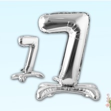 Süsle Bebek ve Parti 7 Rakam Ayaklı Folyo Balon, 65 cm - Gümüş