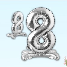 Süsle Bebek ve Parti 8 Rakam Ayaklı Folyo Balon, 65 cm - Gümüş