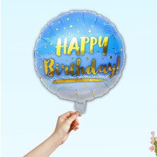 Süsle Bebek ve Parti Happy Birthday Folyo Balon, 45cm - Mavi