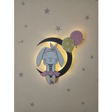 Işıklı Toplar Türkiye Çocuk Odası Dekoratif Ahşap Bulut Uv Baskı Ay Üzeri Tavşan Gece Lambası Ledli Aydınlatma