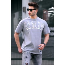 Madmext Baskılı Boyalı Gri Oversize T-Shirt 5393