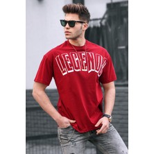 Madmext Baskılı Bordo Oversize T-Shirt 5393