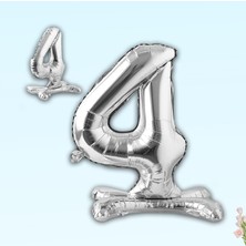 Süsle Bebek ve Parti 4 Rakam Ayaklı Folyo Balon, 65 cm - Gümüş