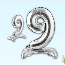 Süsle Bebek ve Parti 9 Rakam Ayaklı Folyo Balon, 65 cm - Gümüş