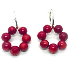 Nisa 925 Ayar Gümüş  Kırmızı Mercan  Küpe