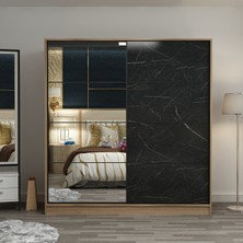 Minar Kale 2 Kapaklı Aynalı Sürgülü Dolap 180   cm - Dore/ Royal Mermer 210  cm