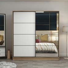 Minar Kale 2 Kapaklı Aynalı Sürgülü Dolap 180  cm - Dore/ Beyaz 210  cm