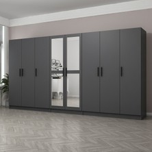 Minar Kale 8 Kapaklı 2 Aynalı 4 Çekmeceli Dolap Antrasit 190  cm