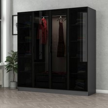 Minar Kale 4 Kapaklı Cam Kapaklı Dolap Antrasit/Siyah Suntalam 210 cm Modern Tasarım
