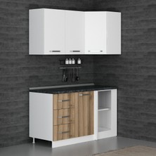 Minar 150CM Köşe Mutfak Dolabı - Beyaz/dore K150-D3