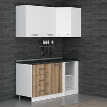 Minar 155CM Beyaz/Dore Modern Köşe Mutfak Dolabı Suntalam Malzeme ile Geniş Depolama