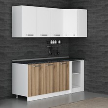 Minar 195CM Köşe Mutfak Dolabı - Beyaz/dore K195-D2