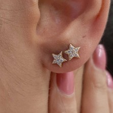 Fiyonk Kuyumculuk 14 Ayar Altın Swarovski Taşlı Küçük Yıldız Küpe