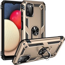 Smcase Samsung Galaxy A03S Kılıf Vega Tank Standlı Yüzüklü Mıknatıslı Gold