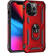 Dlrcase Apple iPhone 13 Pro Max Kılıf Vega Tank Standlı Yüzüklü Mıknatıslı+Nano Glass Kırmızı