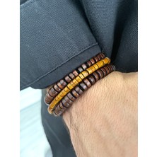 Padore Accessory Bal Rengi Ahşap ve Kahverengi Şık Ahşap Üçlü Bileklik Seti