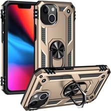 Case Street Apple iPhone 13 Kılıf Vega Tank Standlı Yüzüklü Mıknatıslı Gold