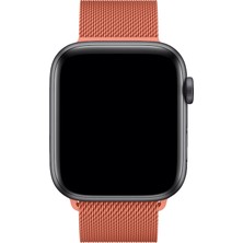 Marbil Bilişim Apple Watch 1 2 3 4 5 6 7 Se Nike Uyumlu 42MM 44MM 45MM Metal Hasır Premium Loop Kordon Turuncu