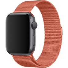 Marbil Bilişim Apple Watch 1 2 3 4 5 6 7 Se Nike Uyumlu 42MM 44MM 45MM Metal Hasır Premium Loop Kordon Turuncu