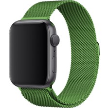 Marbil Bilişim Apple Watch 1 2 3 4 5 6 7 Se Nike Uyumlu 42MM 44MM 45MM Metal Hasır Premium Loop Kordon Yeşil