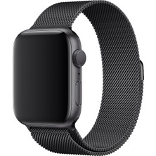 Marbil Bilişim Apple Watch 1 2 3 4 5 6 7 Se Nike Uyumlu 42MM 44MM 45MM Metal Hasır Premium Loop Kordon Siyah