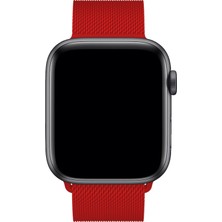 Marbil Bilişim Apple Watch 1 2 3 4 5 6 7 Se Nike Uyumlu 42MM 44MM 45MM Metal Hasır Premium Loop Kordon Kırmızı