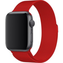 Marbil Bilişim Apple Watch 1 2 3 4 5 6 7 Se Nike Uyumlu 42MM 44MM 45MM Metal Hasır Premium Loop Kordon Kırmızı