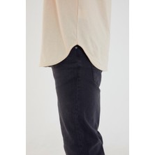 Amazing Crash Bej Basic Erkek Bisiklet Yaka Long Fit Eteği Biyeli T-Shirt
