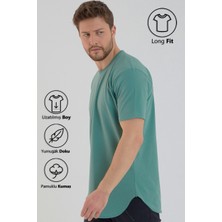 Amazing Crash Su Yeşili Basic Erkek Bisiklet Yaka Long Fit Eteği Biyeli T-Shirt