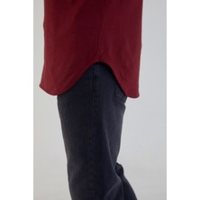 Amazing Crash Bordo Basic Erkek Bisiklet Yaka Long Fit Eteği Biyeli T-Shirt