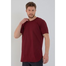 Amazing Crash Bordo Basic Erkek Bisiklet Yaka Long Fit Eteği Biyeli T-Shirt