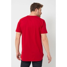 Amazing Crash Kırmızı Basic Erkek Bisiklet Yaka Long Fit Eteği Biyeli T-Shirt