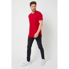 Amazing Crash Kırmızı Basic Erkek Bisiklet Yaka Long Fit Eteği Biyeli T-Shirt