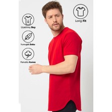 Amazing Crash Kırmızı Basic Erkek Bisiklet Yaka Long Fit Eteği Biyeli T-Shirt