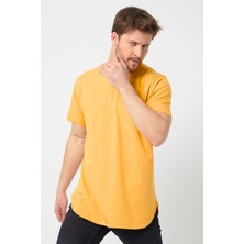 Amazing Crash Sarı Basic Erkek Bisiklet Yaka Long Fit Eteği Biyeli T-Shirt