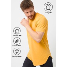 Amazing Crash Sarı Basic Erkek Bisiklet Yaka Long Fit Eteği Biyeli T-Shirt