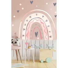 Msticker Pembe Tonlarda Gökkuşağı ve Gri Kalpler Çocuk Bebek Odası Dekorasyon Sticker Seti