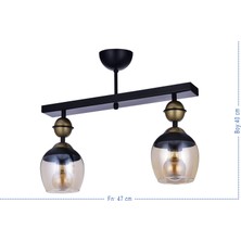 Özpolat Aydınlatma Saraylı Ekin Camlı 2 Li Plafonyer Avize  (Siyah)