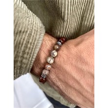 Padore Accessory Desenli Doğal Taş Motifli, Şık Ahşap Bileklik