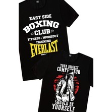 Rock&Roll Rakipsiz Boksör, Boks Kulübü Siyah Erkek 2'li Eko Paket T-Shirt