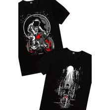 Rock&Roll Motorcu Kurukafa, Yalnız Kovboy Erkek 2'li Eko Paket T-Shirt