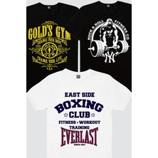 Rock&Roll Golds Gym, Gorilla Gym, Boks Kulübü Beyaz Erkek 3'lü Eko Paket T-Shirt