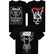 Rock&Roll Geometrik Geyik, Kuru El, Metallica Jack Logo Erkek 3'lü Eko Paket T-Shirt