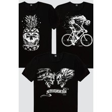 Rock&Roll Ananas Kafa Siyah, Melek Şeytan, Daha Hızlı Erkek 3'lü Eko Paket T-Shirt