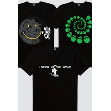 Rock&Roll Spiral Uzaylı, Uzayda Kaykay, Grafitici Astronot Erkek 3'lü Eko Paket T-Shirt