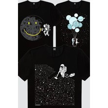 Rock&Roll Balon Gezegeneler, Süpürgeli Astronot, Grafitici Astronot Kadın 3'lü Eko Paket T-Shirt