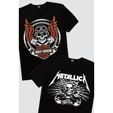 Rock&Roll Motorcu Kurukafa, Metallica Kurukafa Kadın 2'li Eko Paket T-Shirt