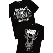 Rock&Roll Geometrik Geyik, Metallica Kurukafa Kadın 2'li Eko Paket T-Shirt