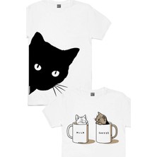 Rock&Roll Beyaz Sütlü ve Sade, Beyaz Meraklı Kadın 2'li Eko Paket T-Shirt