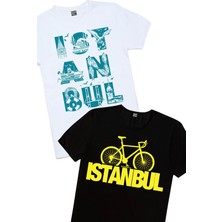 Rock&Roll Istanbul Bisiklet Siyah, Istanbul Harfler Beyaz Kadın 2'li Eko Paket T-Shirt